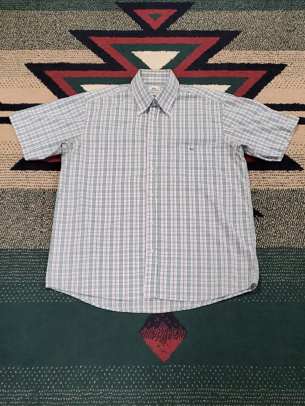 Men's Short-Sleeve Plaid Button-Up Shirt - White & Green